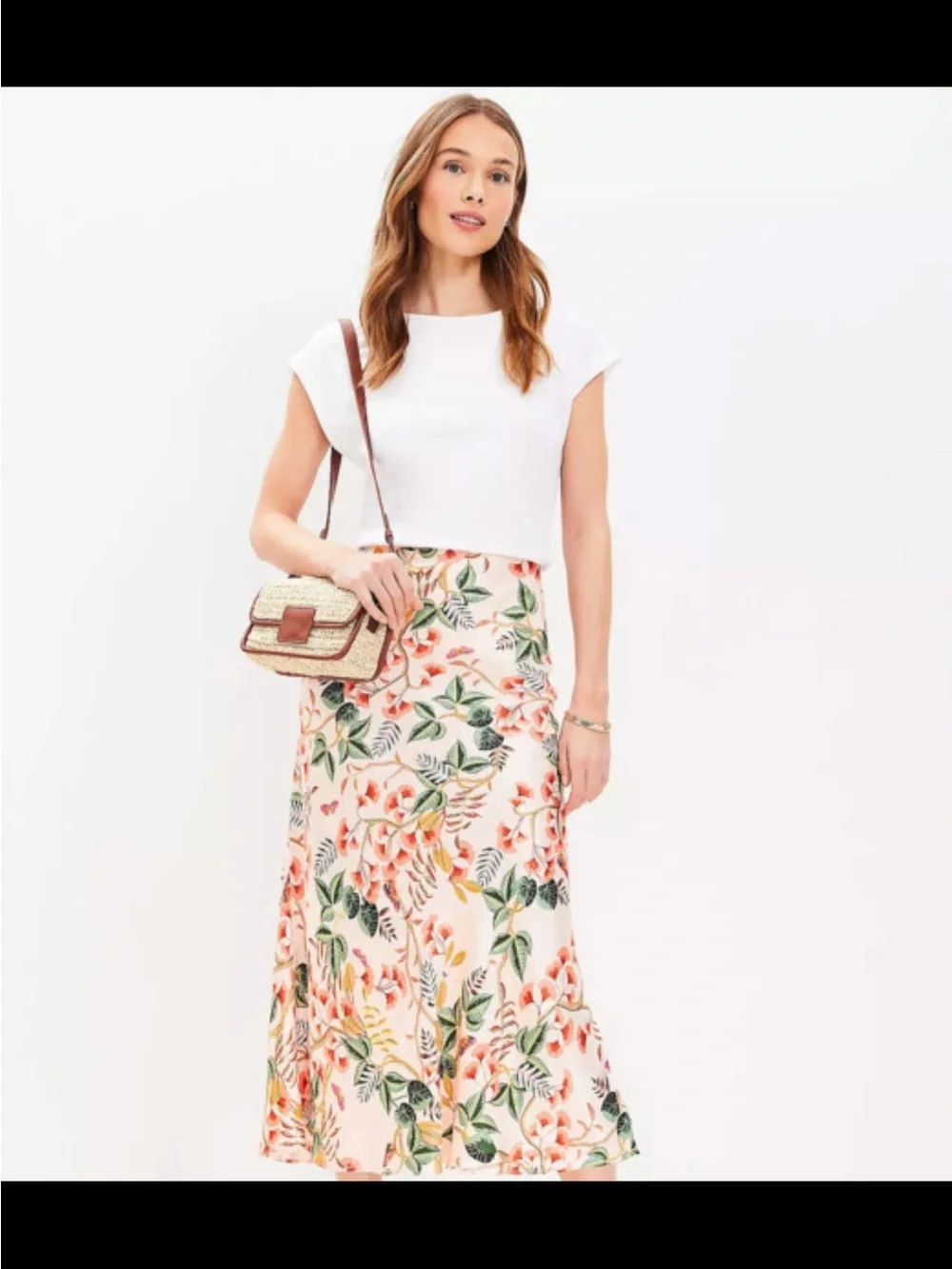 LOFT Floral Peach and Green Maxi Skirt
